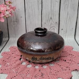 Handmade Low Profile Ceramic Bud Vase with Matallic Glaze